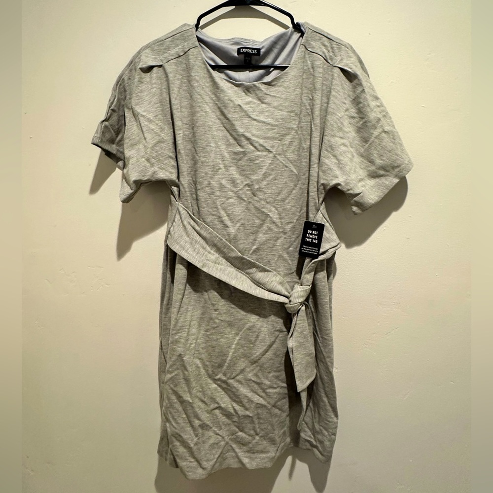 Express Short Sleeve Gray Sheath Dress Tie Front Womens Medium New NWT